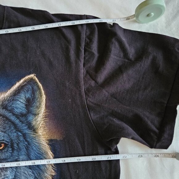 Rock Eagle Classic T Shirt Men US L EUR42-44 Black Lone Wolf Print SS Y2K Grunge - Picture 7 of 10